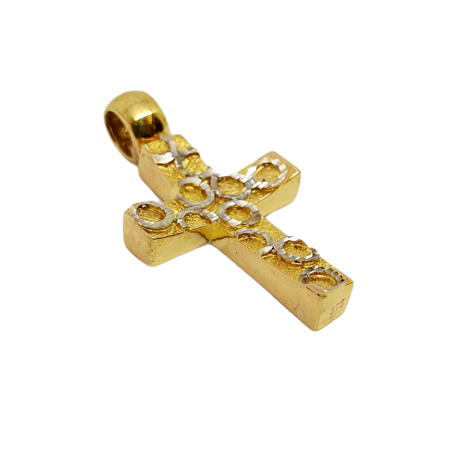 Σταυρός απο χρυσό κ9 με λευκόχρυσα σαγρέ κυκλάκια (DV1692)